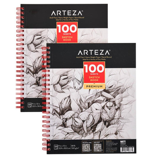 Arteza® Sketchbook 2-Pack, 9" x 12", 100 Sheets Each