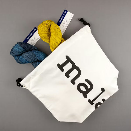 Malabrigo - Timeless Knits - Bleeker - Sock in Frank Ochre, Under the Sea, and String Bag