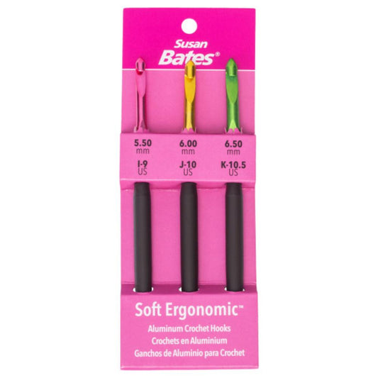 Susan Bates Silvalume Soft Ergonomic Crochet Hook Set - I/9 to K/10.5 image 0