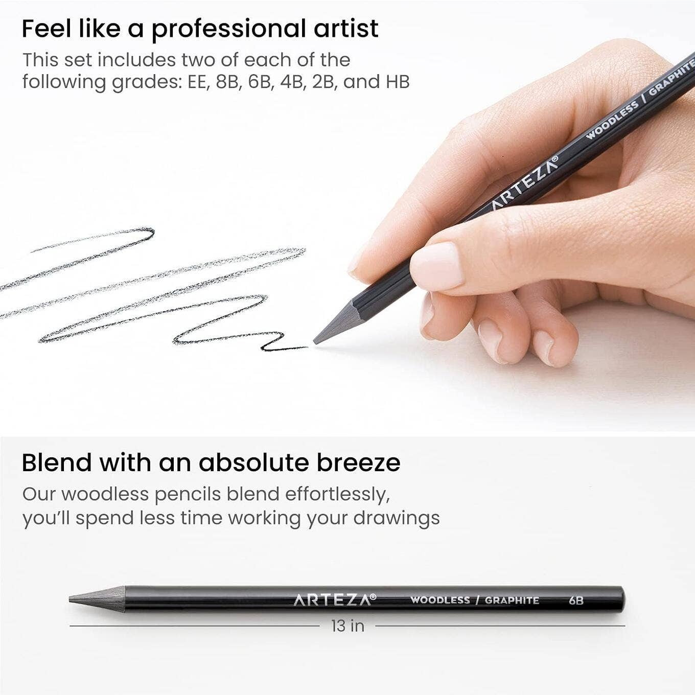 Arteza® Assorted Woodless Graphite Pencils Set, 12 pc.