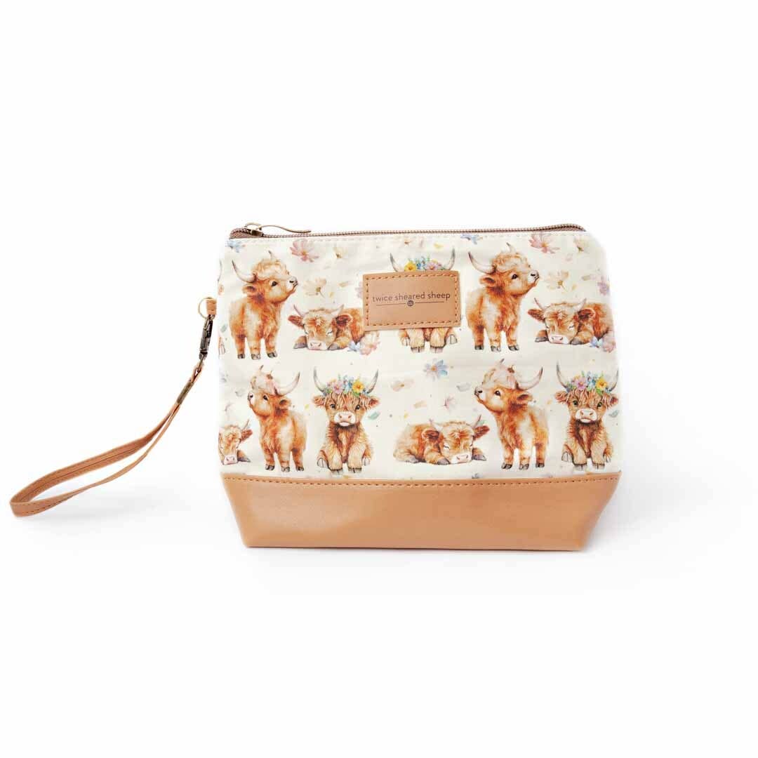 Mini Trini Bag – Small Zippered Sock Project Bag - Maisy the Highland Cow