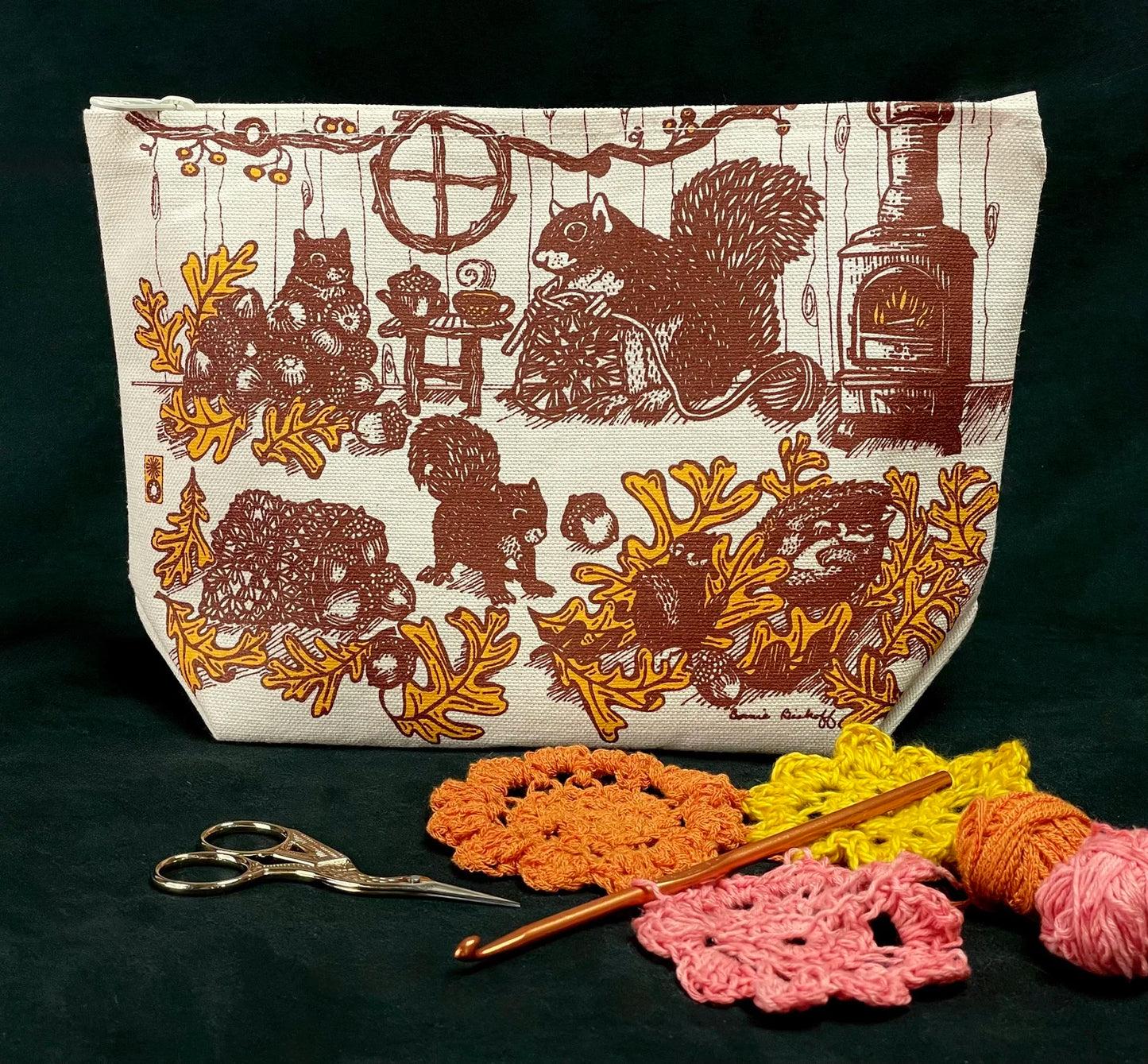 Squirrel Crochet Large Zip Pouch