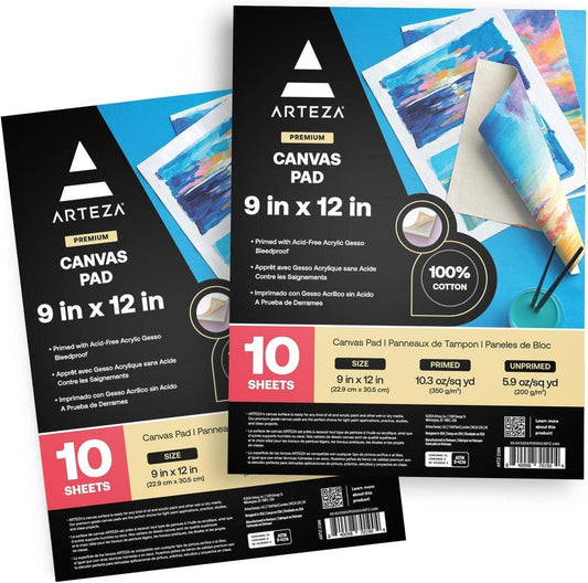 Arteza® Canvas Pad 2-Pack, 9" x 12", 10 Sheets Each