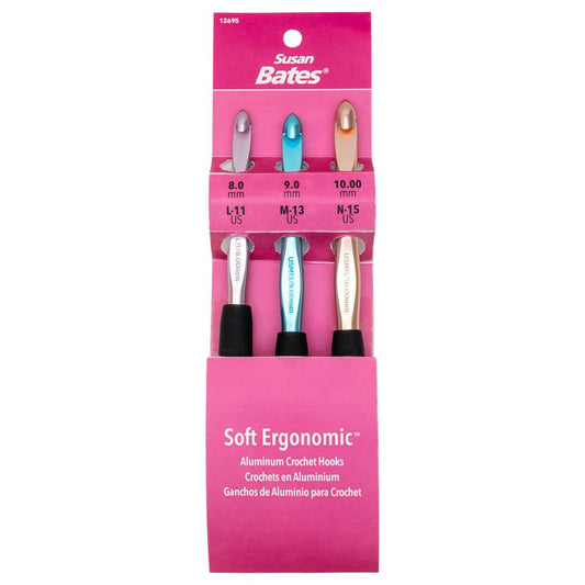 Susan Bates Silvalume Soft Ergonomic Crochet Hook Set - L/11 to N/15 image 0