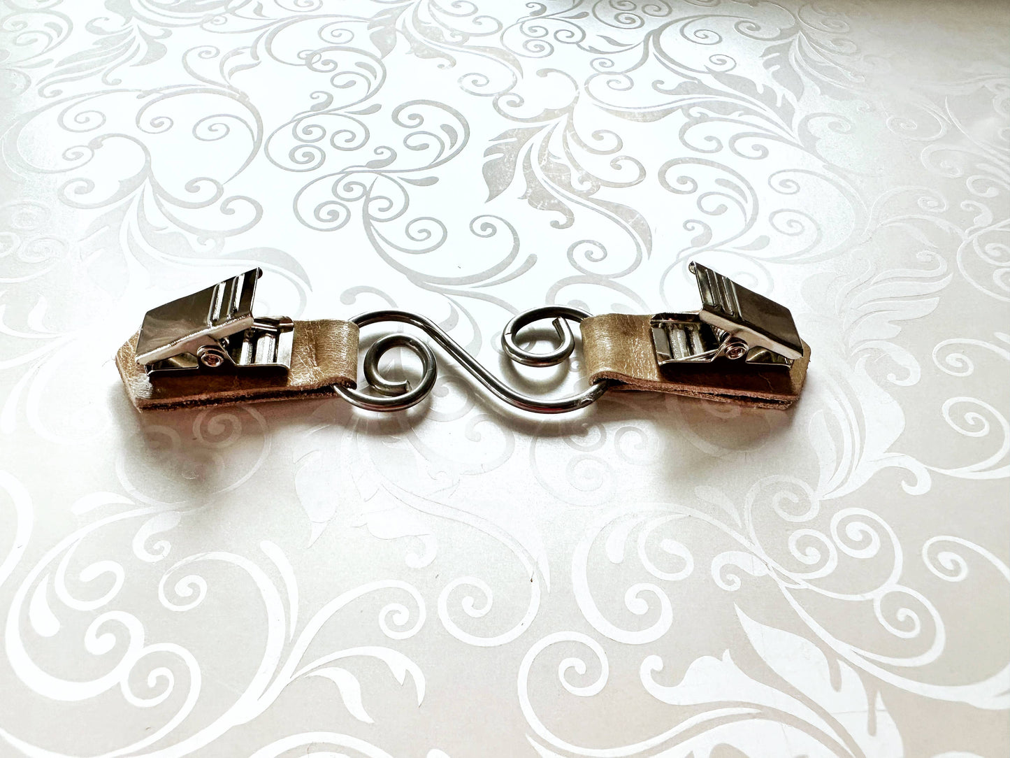 Silver & Latte Leather Swirl Dress & Cardigan Cinch Clip