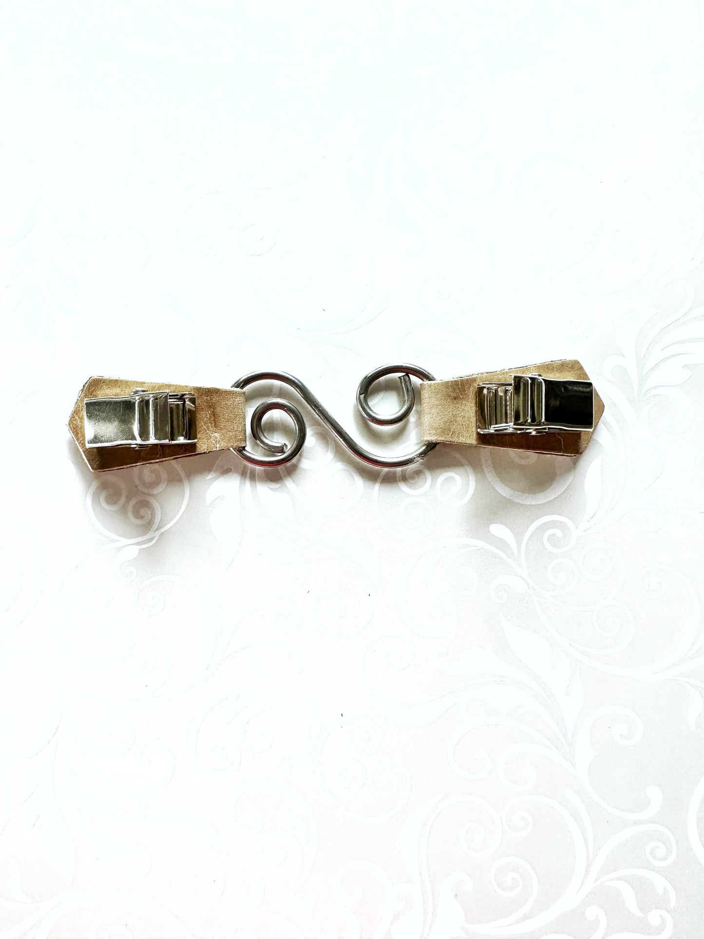 Silver & Latte Leather Swirl Dress & Cardigan Cinch Clip